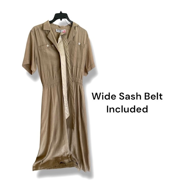 Vintage Regina Porter Shirt Dress Elegant Brown Button-Down Midi Tri-Acetate (M) - Picture 8 of 13